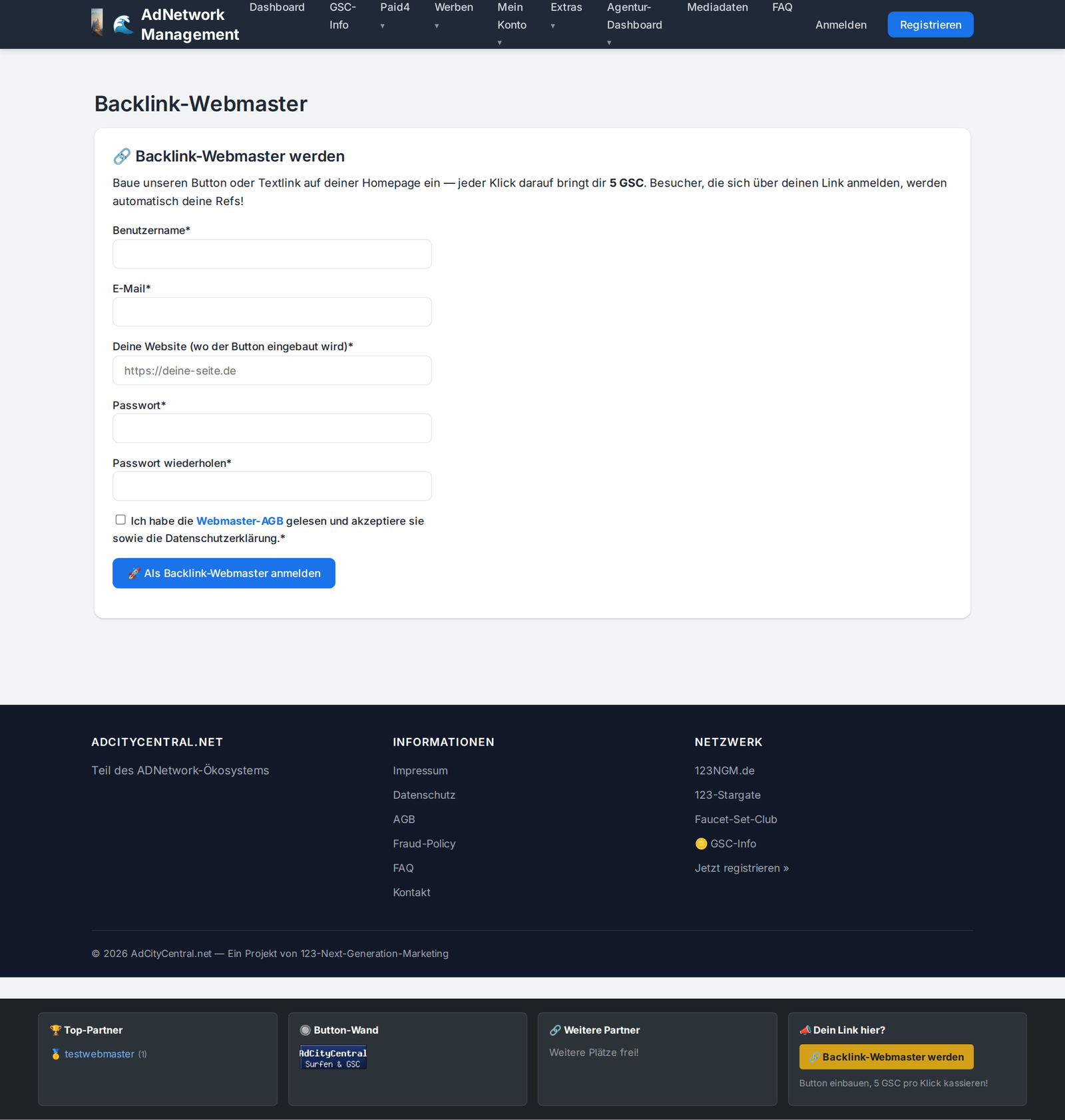 Webmaster-Anmeldung
